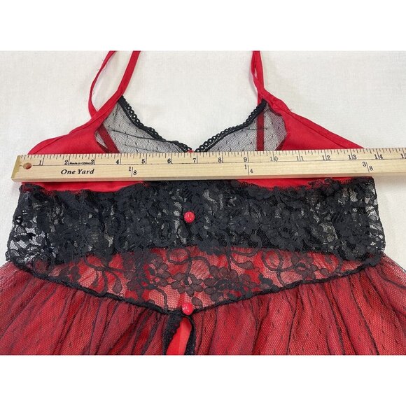 Vintage 80s Red Chiffon Lace Empire Waist Chemise S/M Stroke Of Midnight - Picture 12 of 12